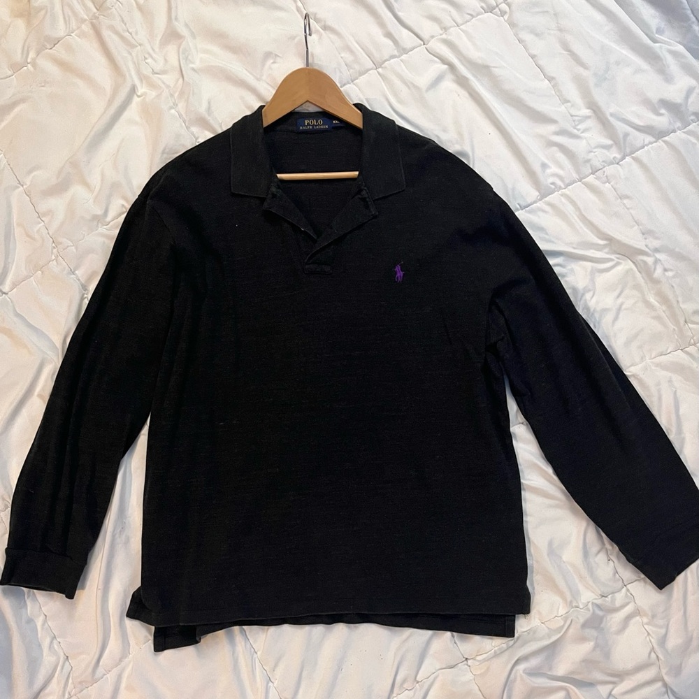 Ralph Lauren long sleeve polo - XXL. Dark gray/Black